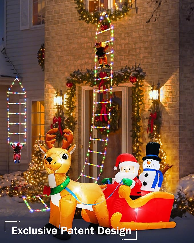 Toodour LED Christmas Lights - 10ft Christmas Decorative Ladder Lights with Santa Claus, Xmas Decorations Light for Indoor Outdoor, Window, Garden, Home, Wall, Xmas Tree Decor - Multicolor - Bloomnest
