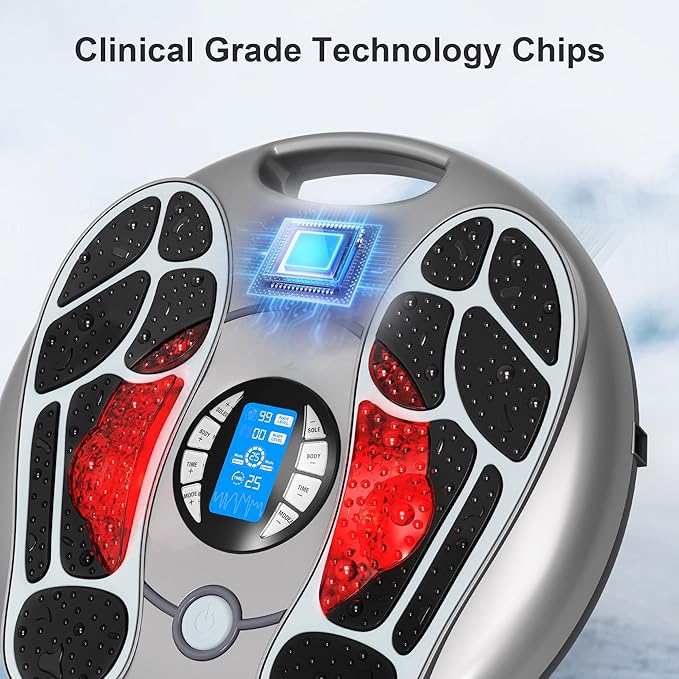 Foot Massager for Neuropathy, EMS TENS Foot Stimulator for Circulation and Pain Relief, TENS Unit Muscle Stimulator with 4 Electrode Pads, Fits Up to 11"