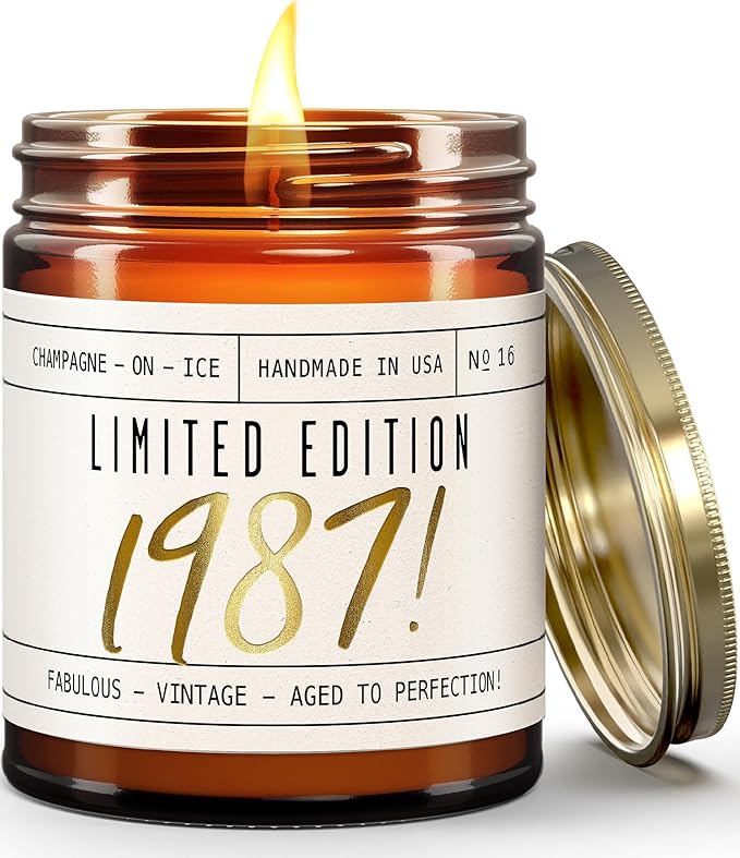 38th Birthday Gifts for Women - 'Limited Edition 1987' Soy Candle, w/Champagne on Ice I 38 Birthday Gifts for Women I 38th Gift for Her Ideas I 9oz Reusable Jar, 50Hr Burn, Made in USA - Bloomnest