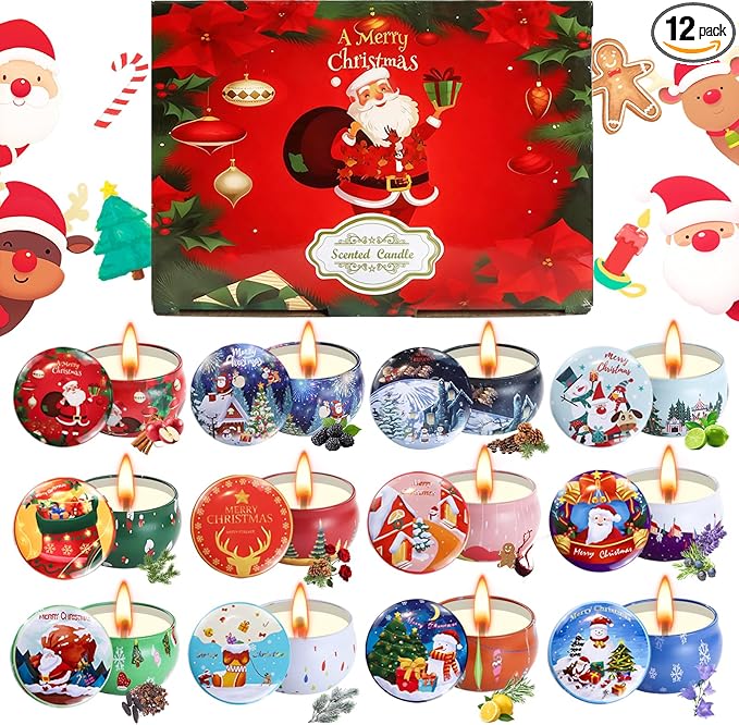 12 Pack Christmas Scented Candles with Natural Soy Wax, Long Lasting Aromatherapy Soy Candles for Home Scented, Christmas Candles Gift Set for Women & Friends - Bloomnest