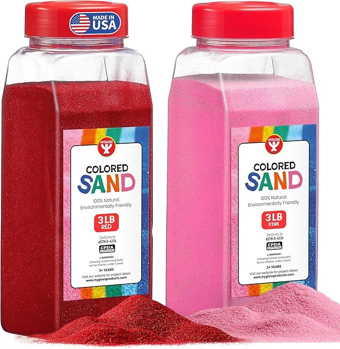 Hygloss Colored Sand for Crafts - 3 lb Bottle, Pink and Red - Vibrant Colorful Fine Sensory Play Sand Art Kits for Kids - Classroom Activities for Children 3 4 5 6 7 8 9 10 11 12 - Safe for Ages 3+ - Bloomnest