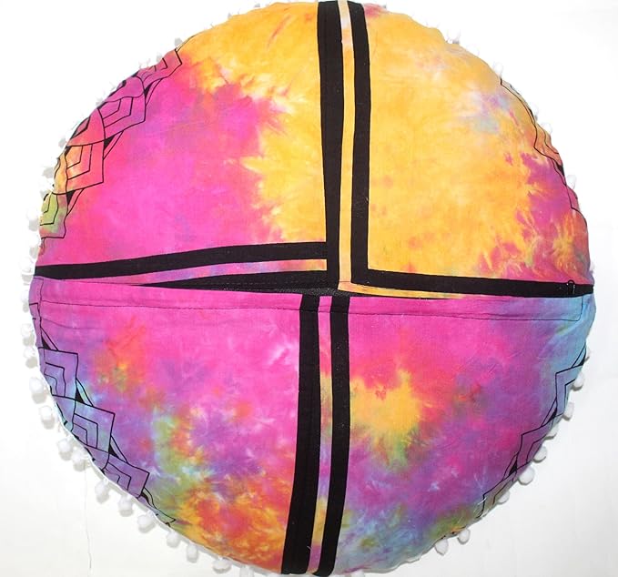 CRAFT KALA Boho Large Floor Pillow Pouf Cover Mandala Meditation Room Pillow Cover for Adults Round Bohemian Seating Pouf Cushion Cover for Kids Playroom 22" Multi Hamsa - Bloomnest