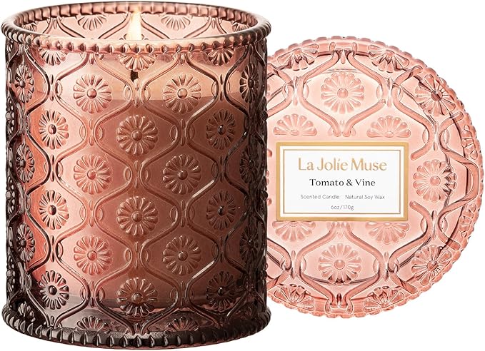 LA JOLIE MUSE Tomato & Vine Candle - Tomato Leaf, Rose, Moss | 6 oz Natural Soy Wax | 40 Hours Clean Burn | Fresh Garden Scented Candle | Gift-Ready for Hosts & Gatherings - Bloomnest