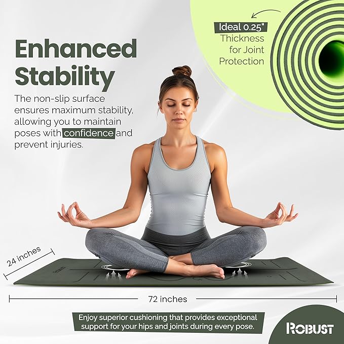 Robust Non-Slip Yoga Mat with Strap, 1/4" Thick TPE Eco-Friendly Workout Mat for Yoga with Position Lines and Texture Surface, Gym Mat for Women, Men, Pilates and Exercises Anti-Tear Sweat-Proof Exercise Mat - Bloomnest