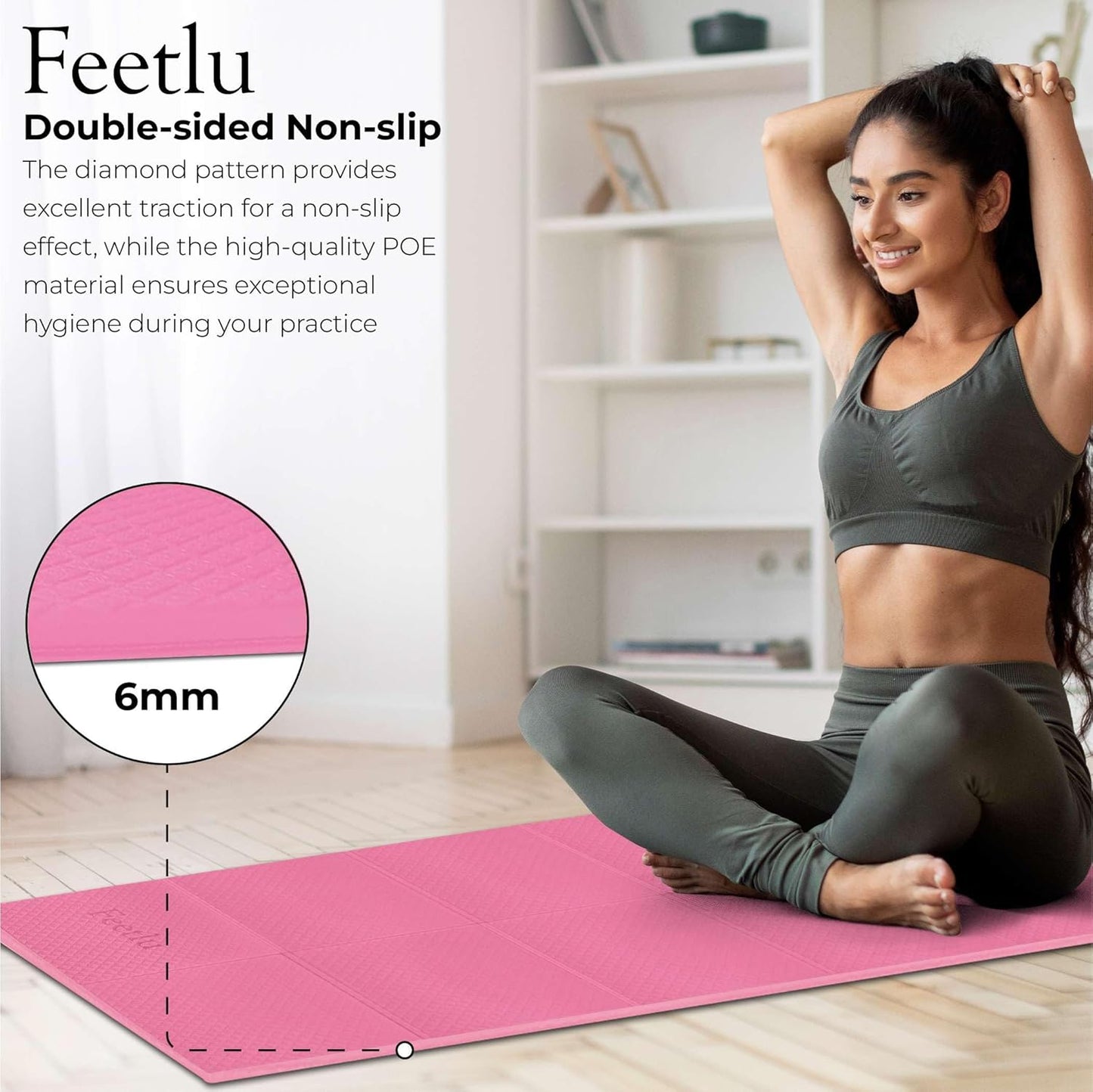 Foldable Yoga Mat, 6mm Thick, Lightweight, Anti-Slip, and Easy to Store – Perfect for Travel, Yoga, Pilates, Home Workouts, and Floor Exercises