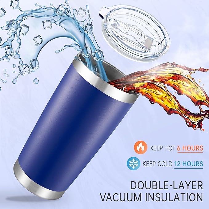 20 oz Tumblers Bulk Stainless Steel Tumbler with Lid Double Wall Vacuum Insulated Coffee Mug 20oz Powder Coated Cup for Hot and Cold Drinks (Blue, 12 pack) - Bloomnest