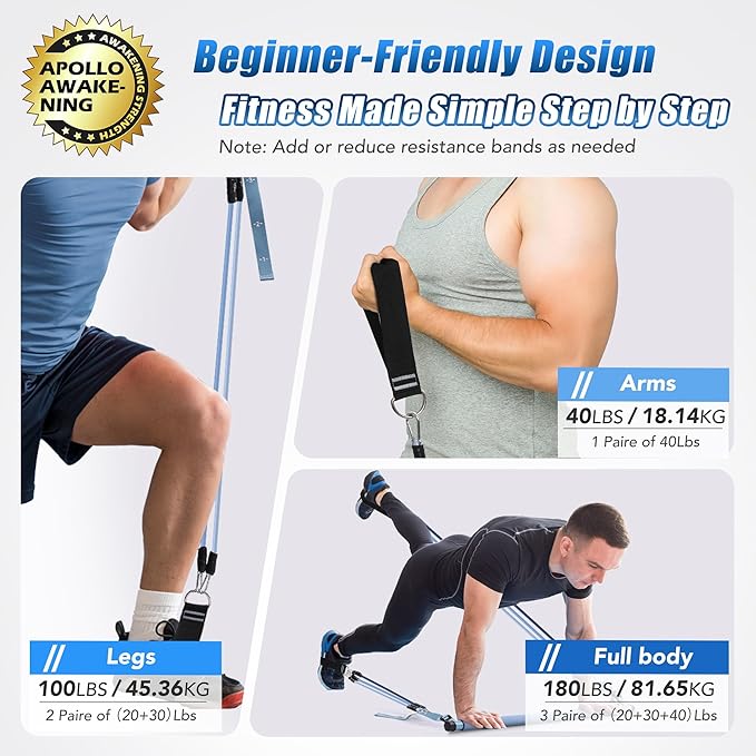 Upgraded Pilates Bar Kit with Resistance Bands Natural Latex for Women & Men, Heavy-Duty Stainless Steel Multifunctional Yoga Pilates Stick for Home Gym Exercise Fitness Equipment Full-Body Workouts - Bloomnest