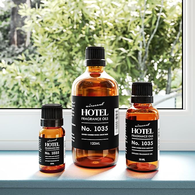 AirScent Hotel Diffuser Oil No. 1035 Inspired by Gramercy Park's Cade 26 Santal Blend - Fragrance Oil for Ultrasonic and Waterless Diffusers and Crafting - 10 mL, 0.34 fl oz Glass Bottle with Dropper - Bloomnest