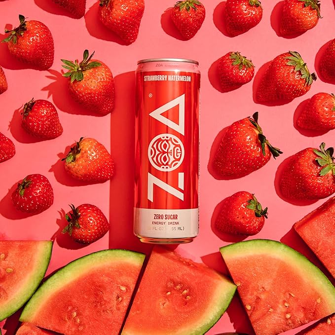 ZOA Zero Sugar Energy Drinks, Strawberry Watermelon - Sugar Free with Electrolytes, Healthy Vitamin C, Amino Acids, Essential B-Vitamins, and Caffeine from Green Tea - 12 Fl Oz (12-Pack) - Bloomnest