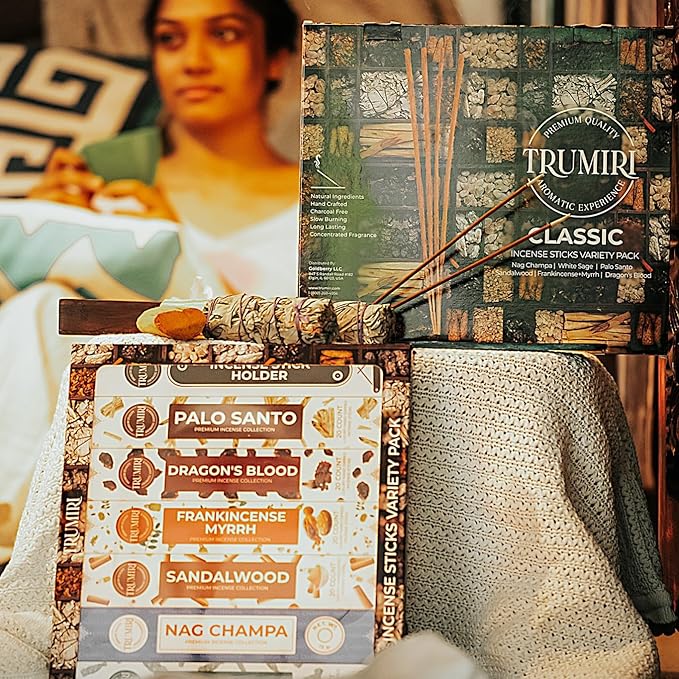 Classic Incense Sticks - Total 120 Insence-Sticks (20 Insense x 6 Inscents) - Inciensos Aromaticos Para La Casa Incents with Nag Champa Sage Palo Santo Frankincense Sandalwood Inscents-Sticks + Holder - Bloomnest