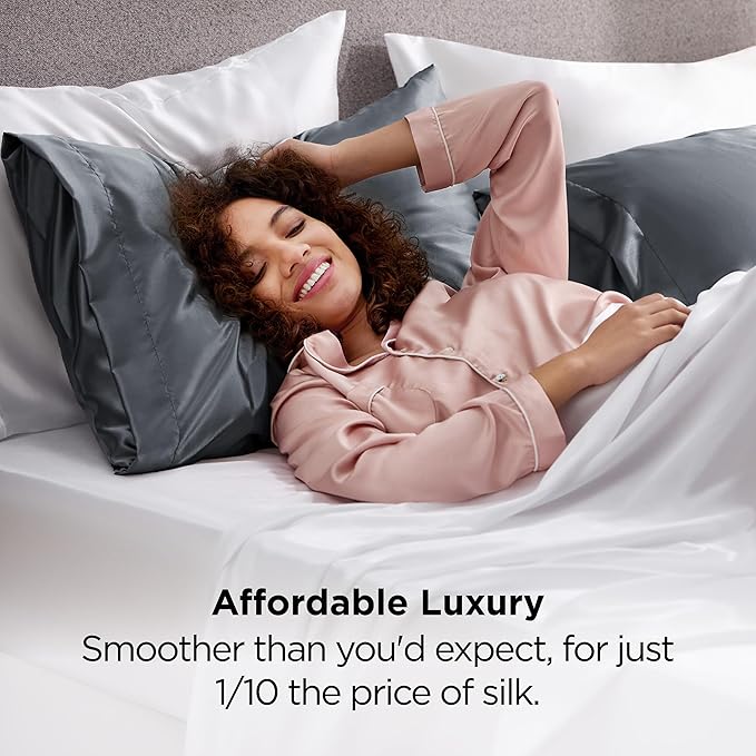 Bedsure Satin Pillowcase 2 Pack Similar to Silk Pillow Cases Standard Size, Pillow Case for Sleeping Women with Envelope Closure, Gifts for Women Men, Space Grey, 20x26 Inches - Bloomnest
