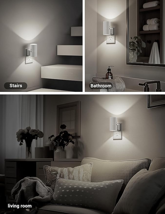 JandCase Night Lights Plug into Wall, Dimmable Night Light Plug in, Modern Night Light Dusk to Dawn Light Sensor, Cool White 5000K, 0-100LM Adjustable Brightness Nightlight for Hallway Bedroom, 2 Pack - Bloomnest