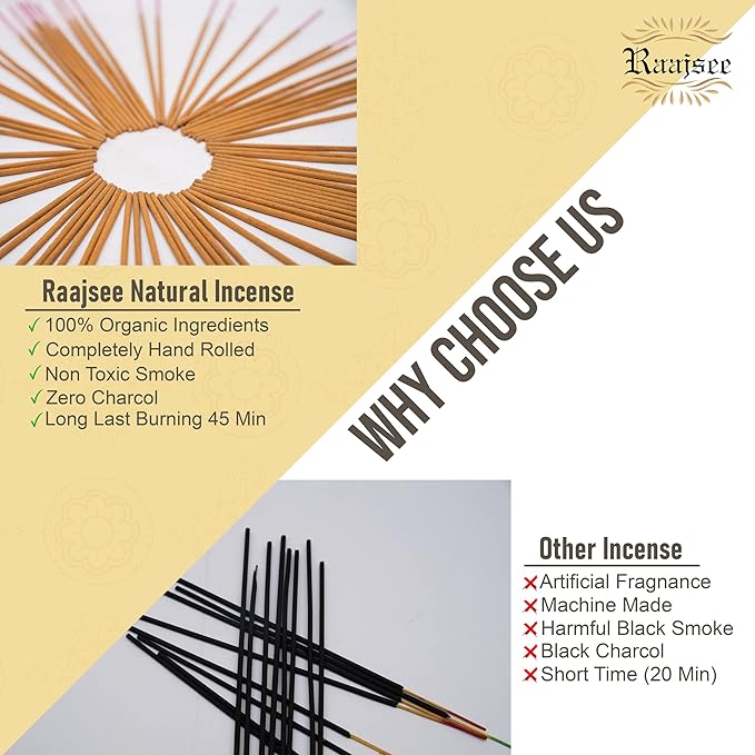 Raajsee Palo Santo Incense Sticks (180 GMS), 100% Pure Organic Natural Hand Rolled Free from Chemicals- Perfect for Aromatherapy, Cleansing, Meditation, and Church (Pack of 12) - Bloomnest