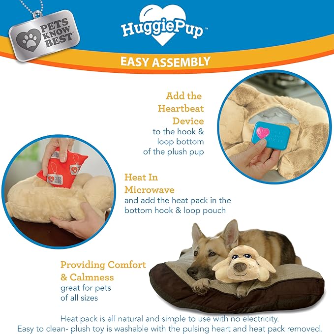 HuggiePup by Pets | Comfort Companion with Heartbeat Sleep Aide for Dogs & Puppies, Heating for Calming Relief Day or Night, Crate & Behavioral Training Essential Breeds | Chocolate - Bloomnest