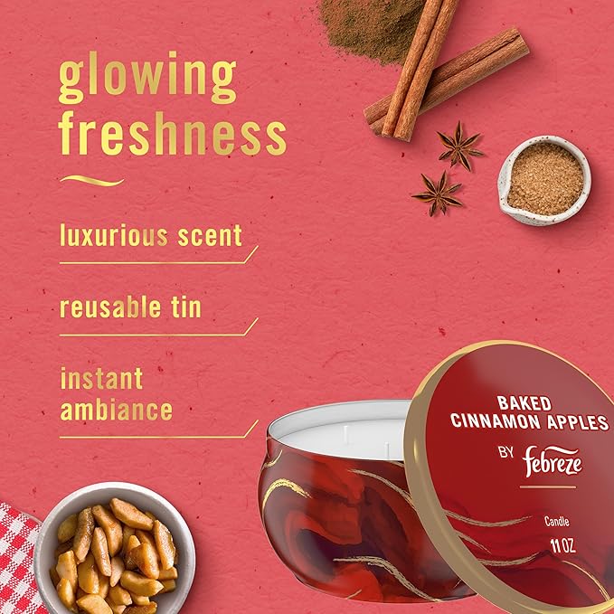 Febreze Scented Candle, Baked Cinnamon Apples Scent, 11 oz 4 Wick Candle, Single Pack - Bloomnest