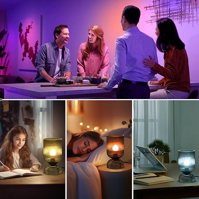Modern RGB Glass Table Lamp with Remote，Color Changing Bedside Lamp with Ribbed Glass Shade, 16 Colors, On/Off Cord Switch, Nightstand Lamp for Bedroom, Living Room, Office, Bulb Included - Bloomnest