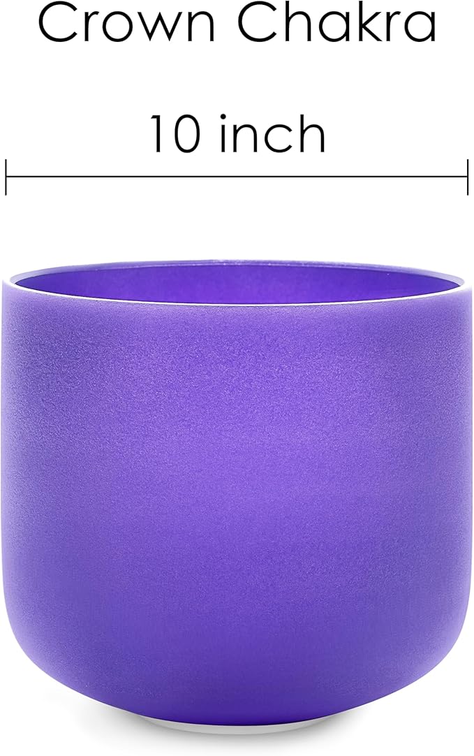 TOPFUND Purple B Note Crystal Singing Bowl Crown Chakra 10" with Heavy Duty Carrying Case and Suede Mallet