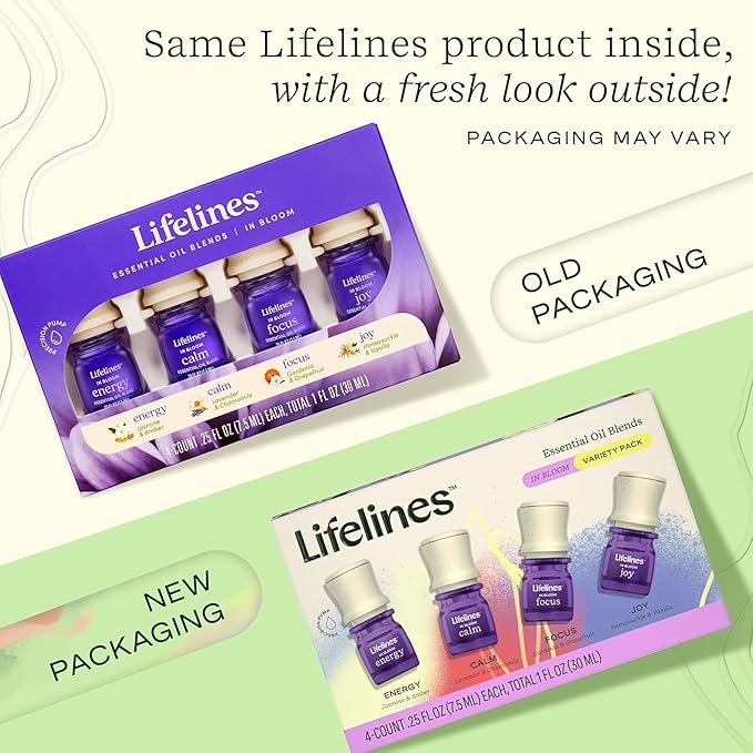 Lifelines Essential Oil Blends, 4-Pack - Blended Essential Oils with Precision Pump for Aromatherapy Diffusers - Long-Lasting Scented Fragrance - in Bloom (Joy, Calm, Focus & Energy) - Bloomnest