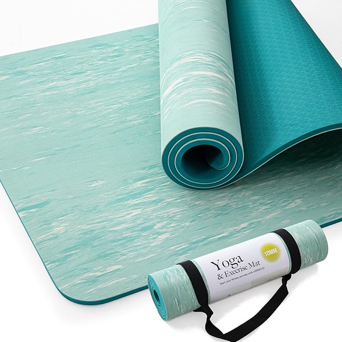 UMINEUX Extra Thick Yoga Mat, 2/5 Inch (10MM), Natural Rubber and TPE Non Slip Yoga Mats with Strap for Women Men, Eco Friendly Exercise Mat for Yoga, Pilates and Home Workout - Bloomnest