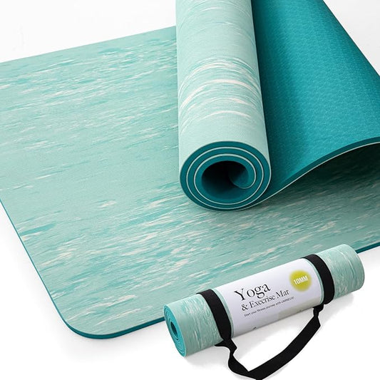 UMINEUX Extra Thick Yoga Mat, 2/5 Inch (10MM), Natural Rubber and TPE Non Slip Yoga Mats with Strap for Women Men, Eco Friendly Exercise Mat for Yoga, Pilates and Home Workout - Bloomnest