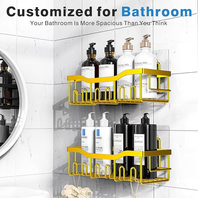 EUDELE Shower Caddy 2 Pack, Adhesive Organizer for Bathroom Storage, Home Decor & Kitchen, No Drilling, Rustproof Stainless Steel Shelf, Bathroom Decor Sets - Bloomnest