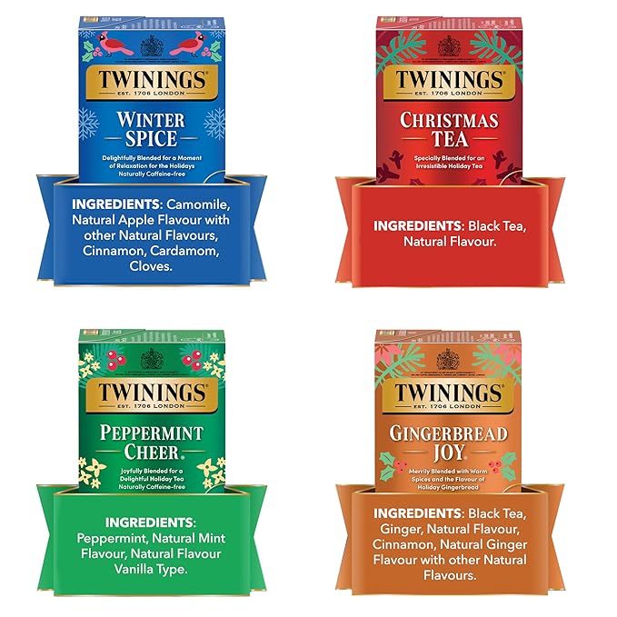 Twinings Holiday Variety Pack Tea Bags, Christmas Tea, Winter Spice, Gingerbread Joy, Peppermint Cheer, 20 Count (Pack of 4), Enjoy Hot or Iced, 80 Teabags - Bloomnest