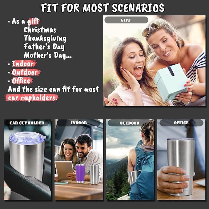 20 oz Tumbler with lid Double Wall Vacuum Insulated Tumblers Stainless Steel Coffee Mug Travel Coffee Tumbler Powder Coated Tumbler Cup Keep Hot&Cold - (Stainless 6 Pack) - Bloomnest