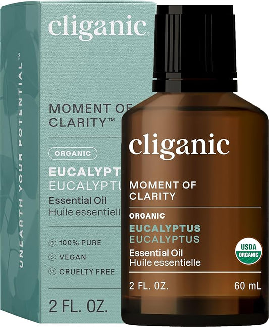 Cliganic Organic Eucalyptus Essential Oil - 100% Pure Natural for Aromatherapy Diffuser | Non-GMO Verified (Packaging May Vary) Cliganic