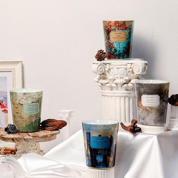 HomeLights Large jar Candle | 3-Wick Long-Lasting Scented Candles, 34oz Natural Soy Wax Candle for Home Scented, Industrial Chic Gifts for Women & Men, Teak Mahogany - Bloomnest