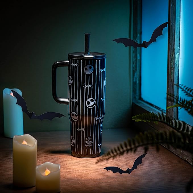 Zak Designs Disney Tim Burton's The Nightmare Before Christmas Sutton Travel Tumbler for On the Go, 30oz Stainless Steel with Vacuum Insulation and Silicone Straw for Cold Drinks (Jack Skellington) - Bloomnest
