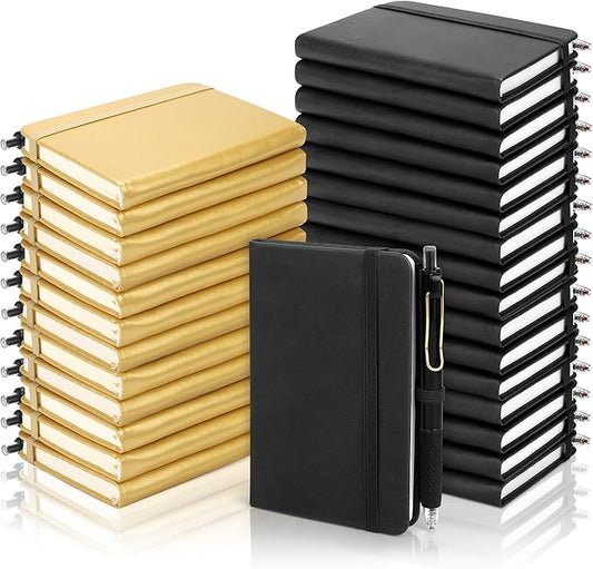 Aodaer 50 Sets Graduation Gifts Pocket Notebook Journal with Pens, 160 Page, 3.5 x 5.5 Inch Mini Lined Journal Notebook A6 Leather Hardcover Notepad with Pen Holder for School Office, Black and Gold - Bloomnest