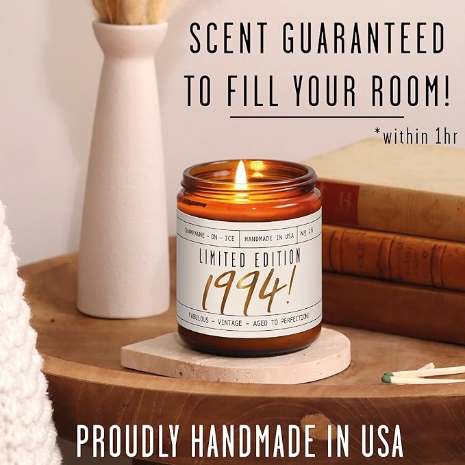 31st Birthday Gifts for Women - 'Limited Edition 1994' Soy Candle, w/Champagne on Ice I 31 Birthday Gifts for Women I 31rd Gift for Her Ideas I 9oz Reusable Jar, 50Hr Burn, Made in USA - Bloomnest