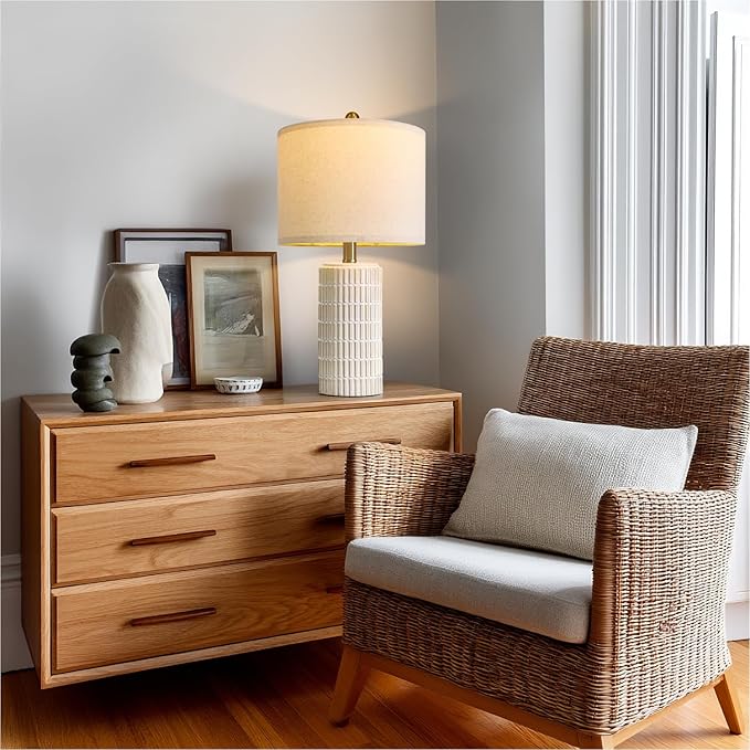 PoKat 20.75" Small Modern Ceramic Table Lamps Set of 2 for Bedroom, White Bedside Lamps for Night Stands, Farmhouse Desk Decor Nightstand Table Lamps for Living Room End Table Beige - Bloomnest