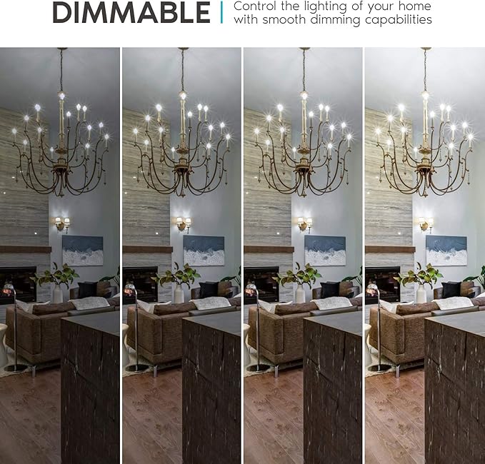 LUXRITE 4W Vintage Candelabra LED Bulbs Dimmable, 400 Lumens, 5000K Bright White, LED Chandelier Light Bulbs 40W Equivalent, Clear Glass, Filament Candle Bulb, UL Listed, E12 Base (12 Pack) - Bloomnest