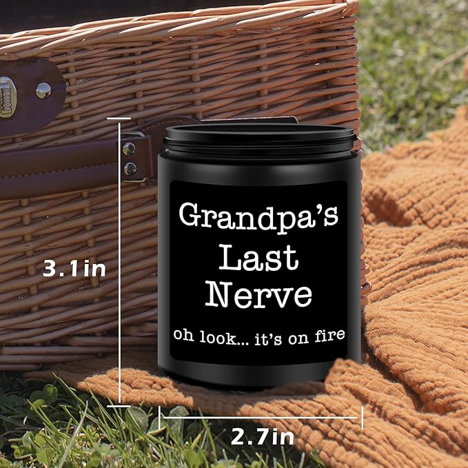 Homsolver Grandpa Gifts from Granddaughter Grandson, Unique Fathers Day, Birthday, Christmas, Retirement Candles, Grandpa’s Last Nerve Scented Candle