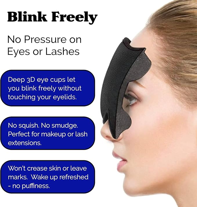 Complete Light Blocking 3D Sleep Mask – Blackout Eye Mask for Sleeping, Lash Extensions & Side Sleepers – Pressure-Free Comfort with Adjustable Strap, Travel Bag & Earplugs - Bloomnest