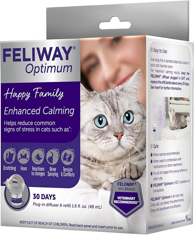 FELIWAY® Optimum 30 Day Cat Calming Plug In Pheromone Diffuser Starter Kit, 48ml - Helps Reduce Common Signs of Stress in Cats & Kittens, Enhanced Calming - Bloomnest