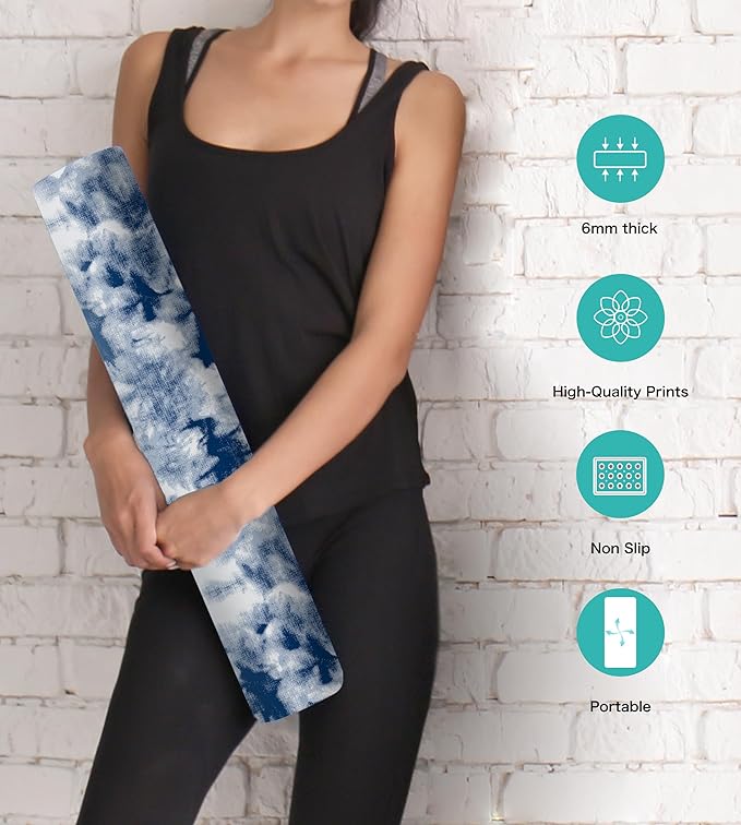 Non Slip Yoga Mat TPE Workout Mat for Men Women, Thick Workout Mat with Carrying Strap, Fitness Mats for Exercise, Yoga, Fitness, Pilates, Floor Workouts (72" x 24" x 6mm) - Bloomnest