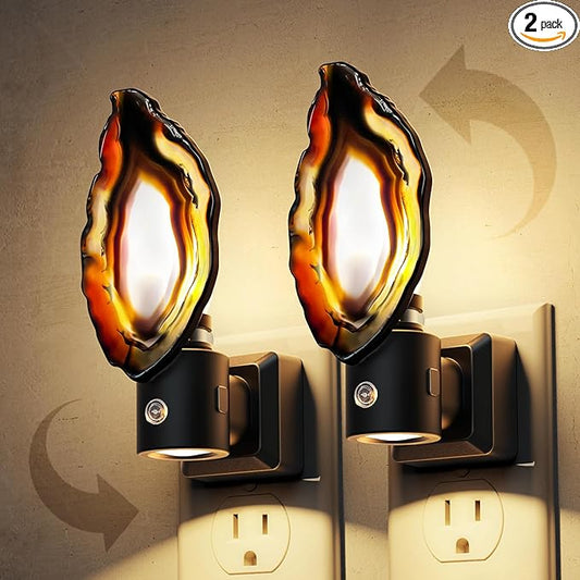 L LOHAS LED Night Light, Night Lights Plug into Wall, Agate Nightlight Rotating, Dimmable Nightlights Plug in with Light Sensor, Soft White Nightlights for Bathroom Bedroom Hallway, 2 Pack(Red) - Bloomnest