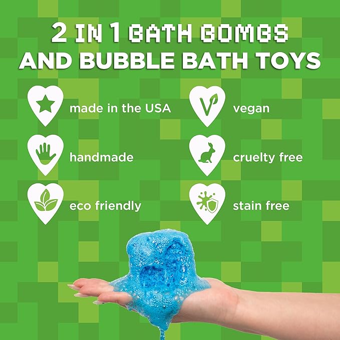 TNT Creeper Bath Bombs for Kids with Surprise Toys Inside (6 Pack) – Large Fizzy Bubble Mine Bombs for Boys & Girls – Fruity Scents, Skin-Safe, Made in USA - by Two Sisters - Bloomnest