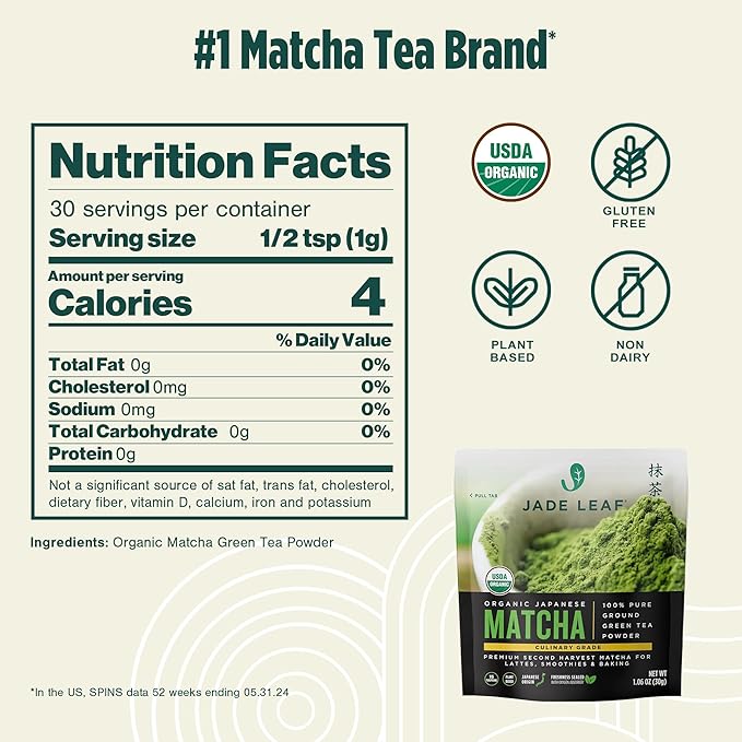 Jade Leaf Matcha Organic Premium Ceremonial Grade Matcha Green Tea Powder - Japanese - Culinary, Ingredient, Ceremonial Barista Teahouse, Latte, Collagen, 1.06 Ounce (Pack of 1), Culinary - Bloomnest