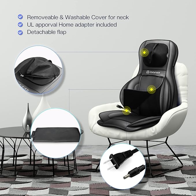 COMFIER Shiatsu Neck Back Massager with Heat,2D/3D Massage Chair Pad with App Control,Deep Tissue Kneading Massage Chair Pad with Compression,Chair Massager for Full Body,Gifts for Mom,Dad, Black - Bloomnest