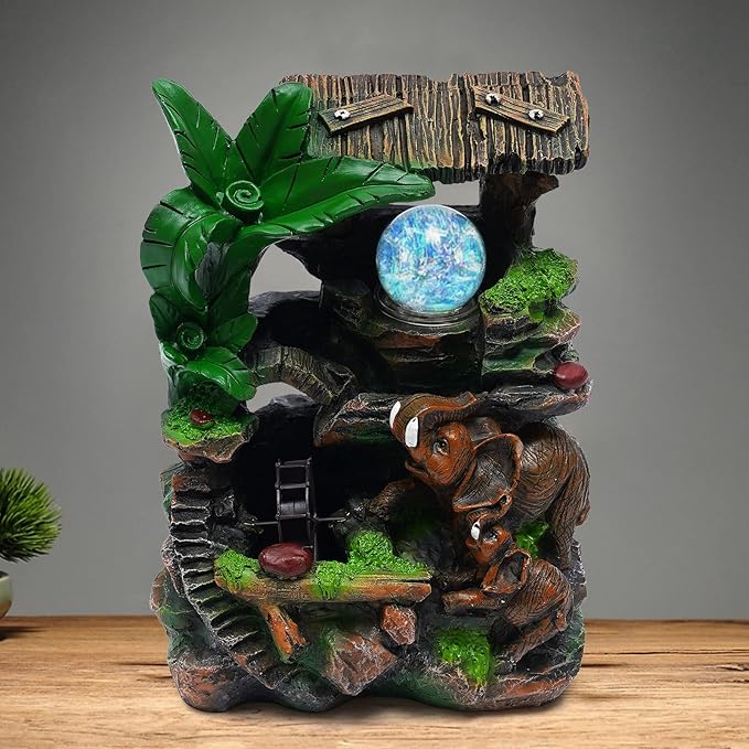 Fountains Waterfall Décoration,Indoor Relaxation Desktop Fountain Waterfall,Atomizing Humidifier,Desktop Fountain Waterfall with Rockery,Plant,Illuminated Waterfall for Home Office Desk Gifts