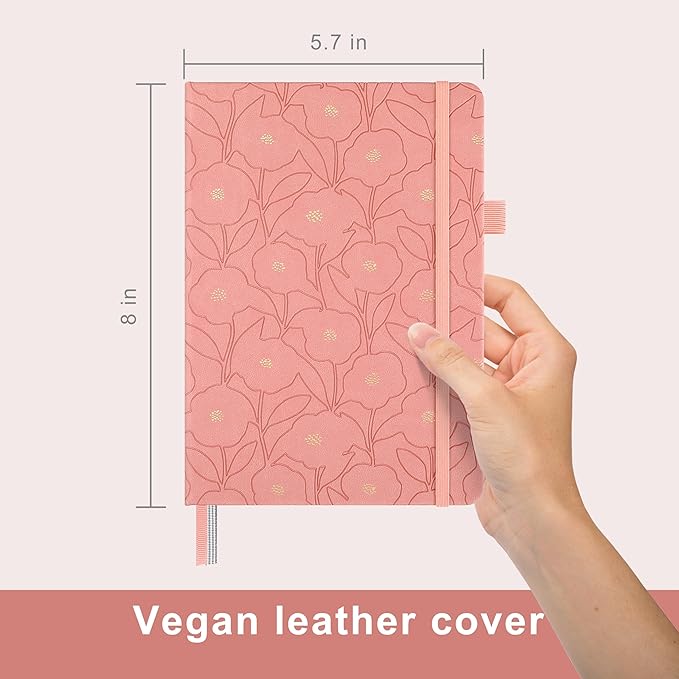 &And Per Se Dotted Journal Notebook for Women&Men with Pattern, A5 Leather Hardcover, 160 Pages 100GSM Thick Dotted Paper, 3 Sheets of Stickers Included(Peach Pink) - Bloomnest