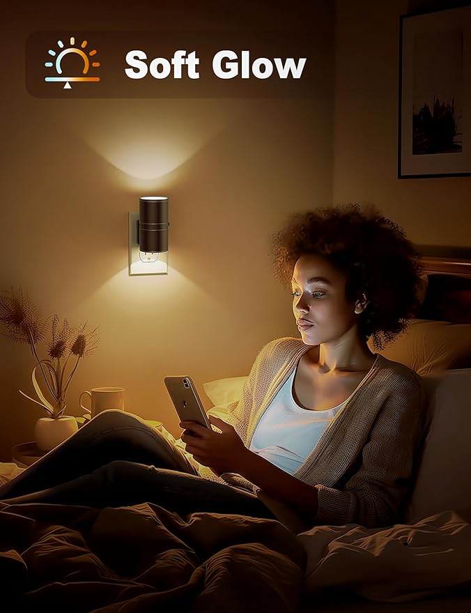 Night Lights Plug into Wall, Dimmable Night Light Plug in, Modern Night Lights with Dusk to Dawn Light Sensor, Soft White 3000K, 0-100LM Adjustable Brightness Nightlight for Hallway Bedroom, 2 Pack - Bloomnest