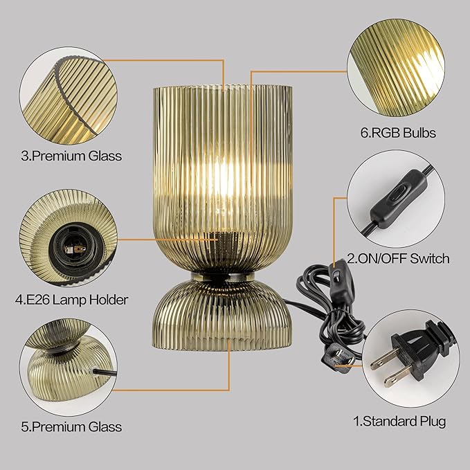 Modern RGB Glass Table Lamp with Remote，Color Changing Bedside Lamp with Green Glass Shade, 16 Colors, On/Off Cord Switch, Nightstand Lamp for Bedroom, Living Room, Office,Bulb Included - Bloomnest