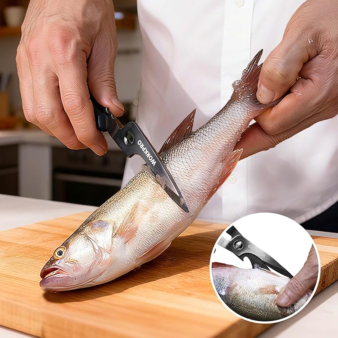 WORKPRO Kitchen Scissors, All Purpose Kitchen Shears with Detachable Titanium Coated Blades for Easy Cleaning, Heavy Duty Scissors for Meat, Fish, Nuts, Vegetables, Protective Cover Included - Bloomnest