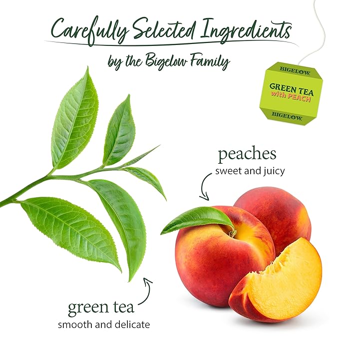 Bigelow Tea Green Tea with Peach, Caffeinated Tea with Green Tea and Peach, 20 Count Box (Pack of 6), 120 Total Tea Bags - Bloomnest
