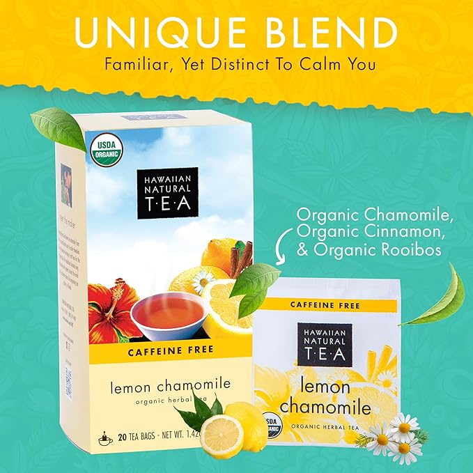Organic Lemon Chamomile Tea - Caffeine Free Herbal Tea - Supports a Good Night’s Sleep - Calming, Relaxing Tea for Bedtime, Anxiety & Stress - 120 Tea Bags - Bloomnest