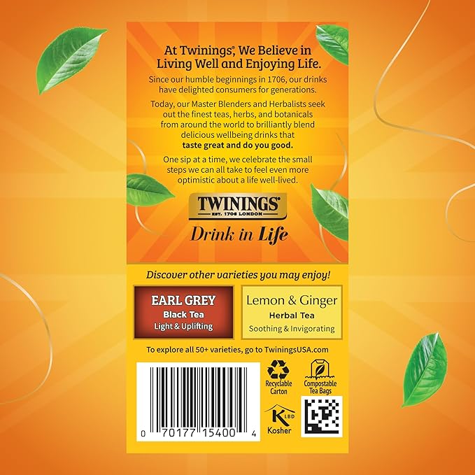 Twinings Lady Grey Black Tea Individually Wrapped Bags, 20 Count (Pack of 6), Orange & Lemon Peel with a Hint of Bergamot, Caffeinated, Enjoy Hot or Iced, 120 Teabags - Bloomnest